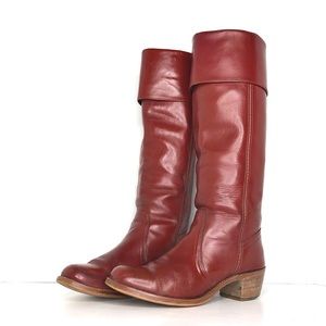 Frye Campus Cuff Red Leather Pull On Tall Boots Women’s 9 Shoes